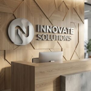 Reception sign at a desk